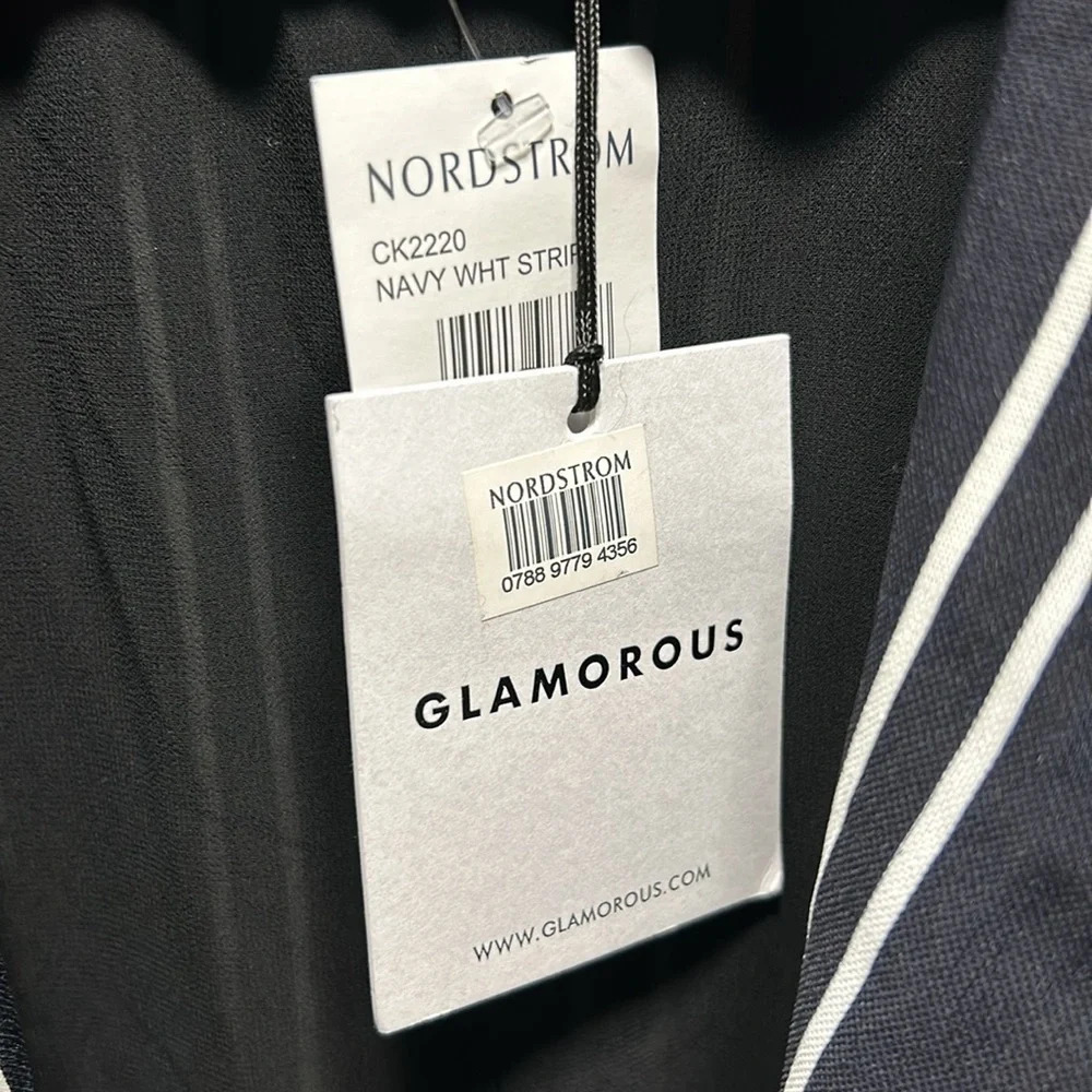 Glamorous Sleeveless Jacket Navy & White Striped SZ Large NWT - Picture 7 of 9